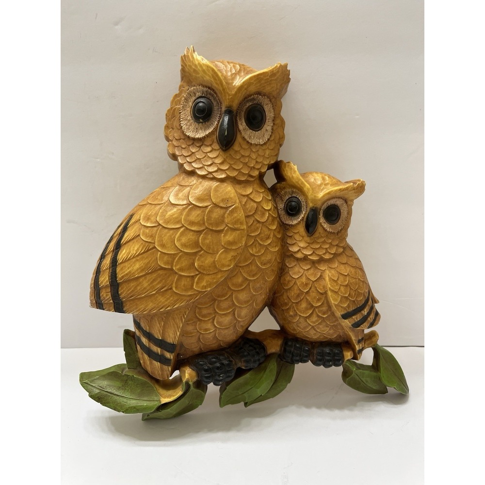 Vintage 1970s Homco Dart Indust. Yellow Owls Wall Hanging Home Decor Made In USA